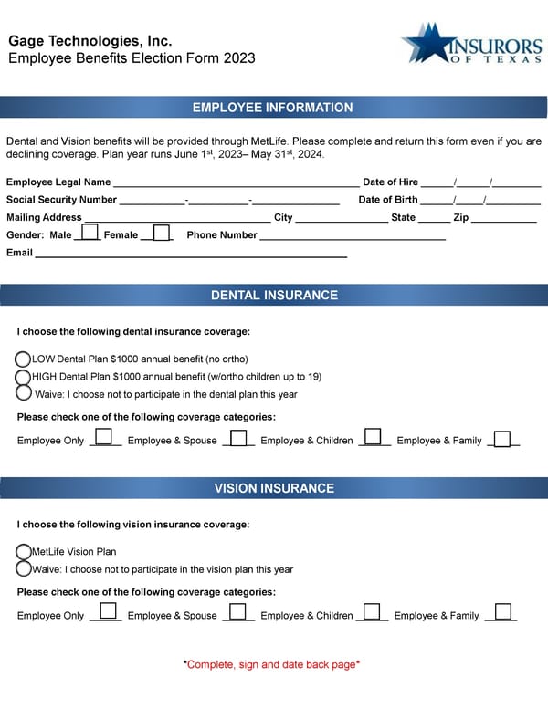 Gage OE Fillable Enrollment Form - Page 1